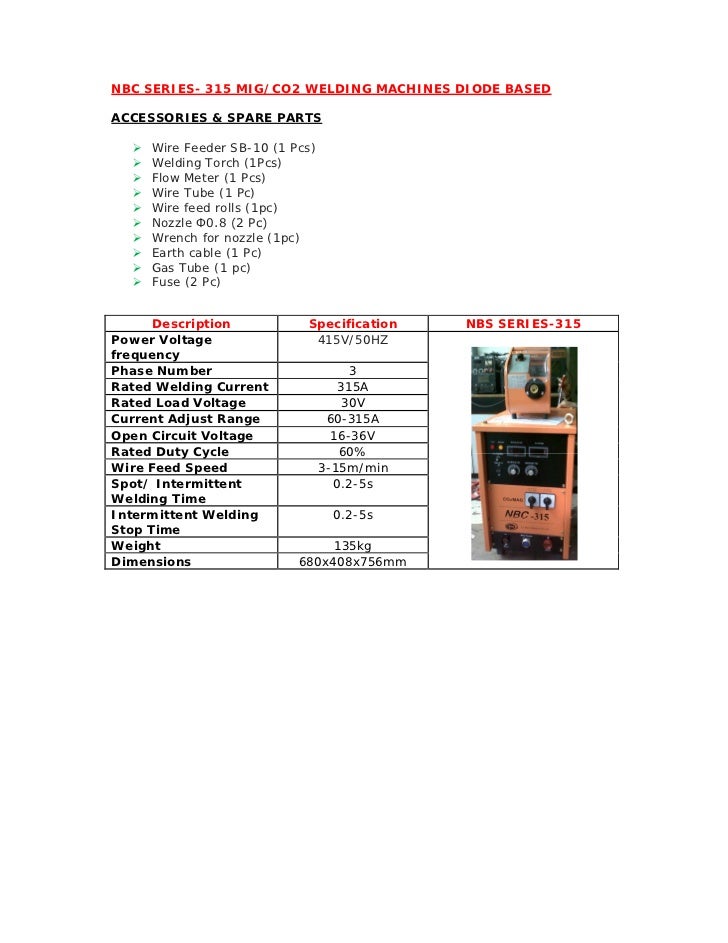 Nbc Series 315 Co2 Welding Machines Diode Based