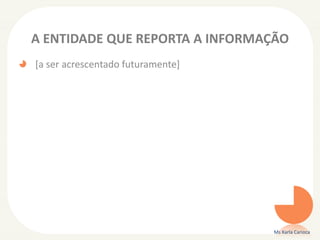 A ENTIDADE QUE REPORTA A INFORMAÇÃO
[a ser acrescentado futuramente]
Ms Karla Carioca
 