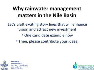 Why rainwater management matters in the Nile Basin: One step towards a possible synthesis paper or proposal