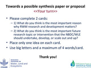 Why rainwater management matters in the Nile Basin: One step towards a possible synthesis paper or proposal