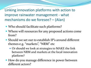 Processes in the NBDC: People, platforms, innovation systems, networking, learning, pollicies, and institutions 