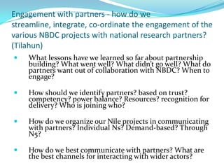 Processes in the NBDC: People, platforms, innovation systems, networking, learning, pollicies, and institutions 