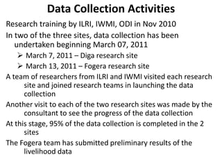 Baseline research on livelihoods and RWM planning, implementation & innovation