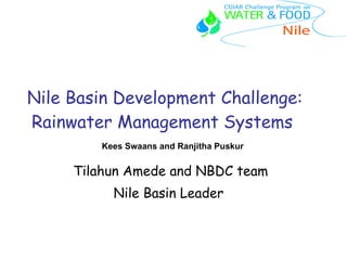 Nile Basin Development Challenge: Rainwater Management Systems  Tilahun Amede and NBDC team Nile Basin Leader  Kees Swaans and Ranjitha Puskur 
