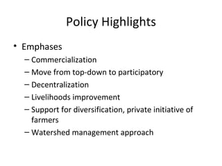 Review of policy and institutional issues related to agricultural water management
