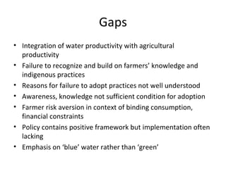 Review of policy and institutional issues related to agricultural water management