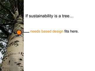 needs based design  fits here. If sustainability is a tree… 