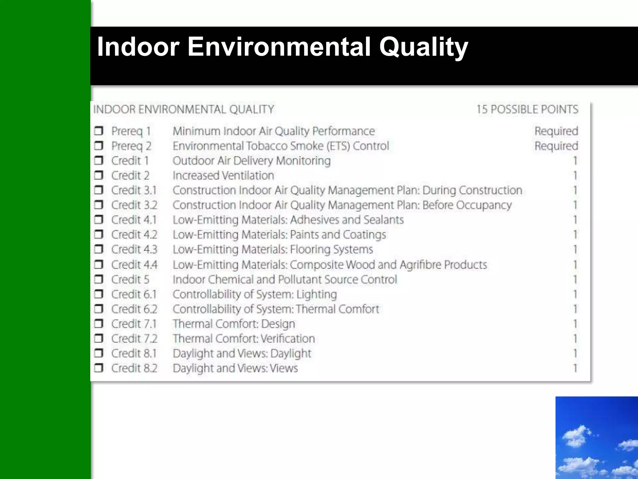 Indoor Environmental Quality
 