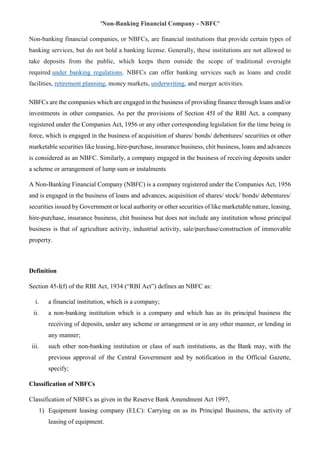 NON - BANKING FINANCIAL COMPANIES IN INDIA & IT'S LEGAL FRAMEWORK | PDF