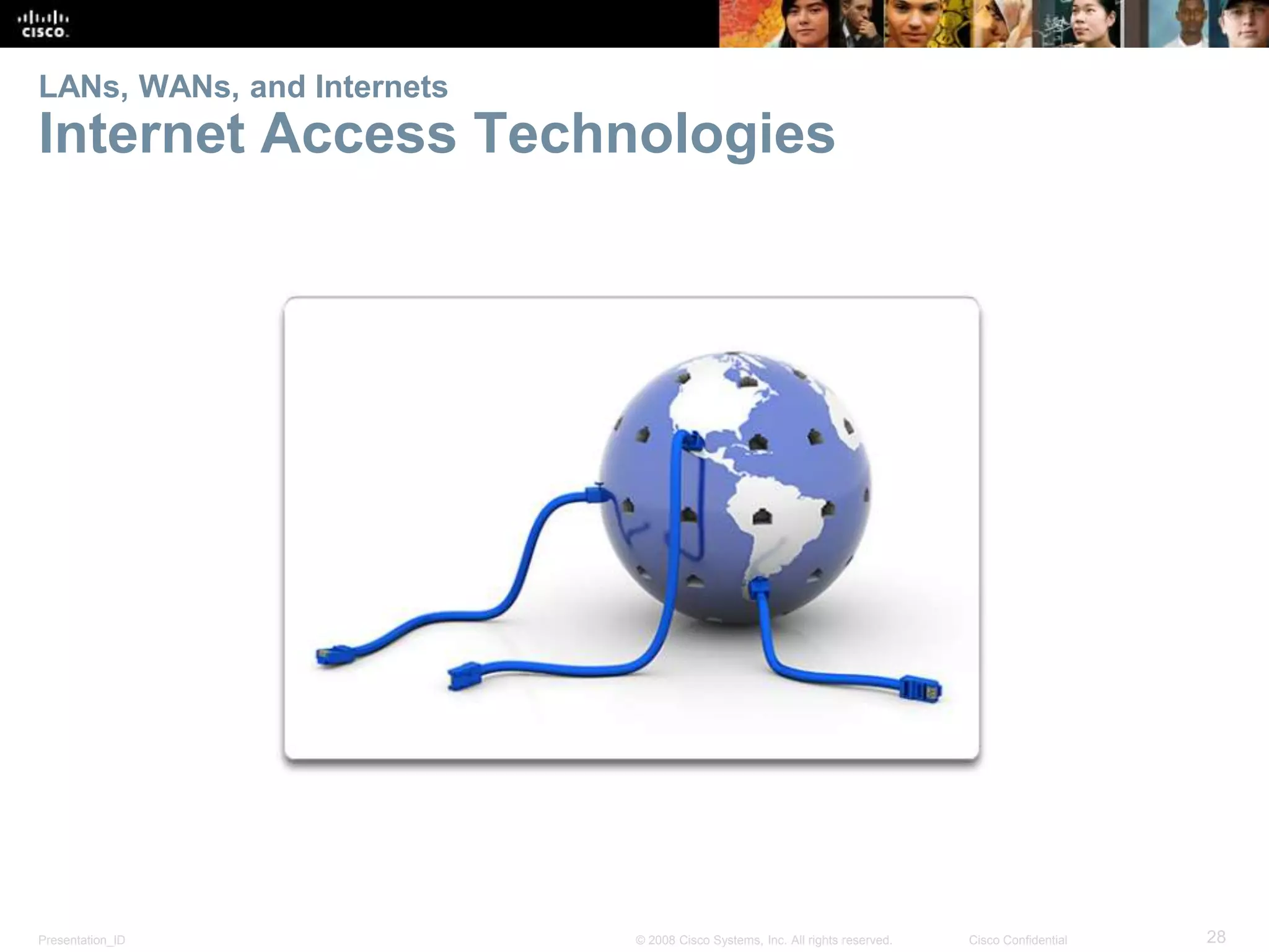 LANs, WANs, and Internets 
Internet Access Technologies 
Presentation_ID © 2008 Cisco Systems, Inc. All rights reserved. Cisco Confidential 28 
 