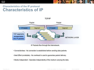 Characteristics of the IP protocol 
Characteristics of IP 
Presentation_ID © 2008 Cisco Systems, Inc. All rights reserved. Cisco Confidential 8 
 