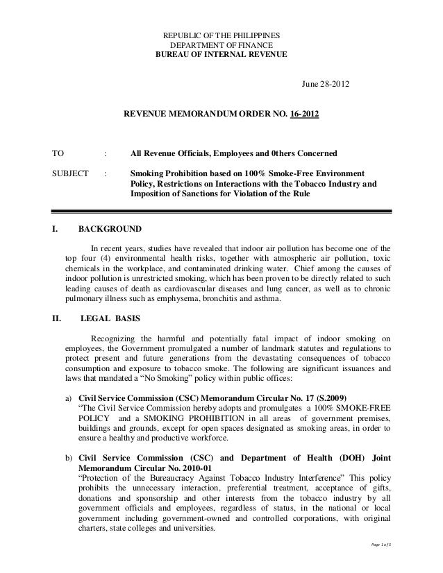 (BIR) Revenue Memo Order No. 162012