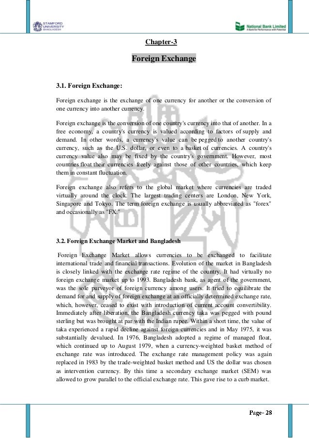 National Bank Limited Internship Report On Foreign Exchange 2017 - 