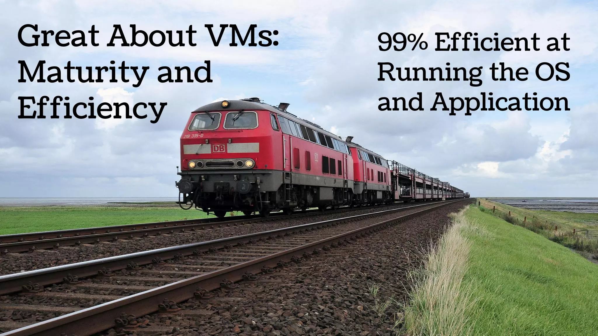 Great About VMs:
Maturity and
Efficiency
99% Efficient at
Running the OS
and Application
 