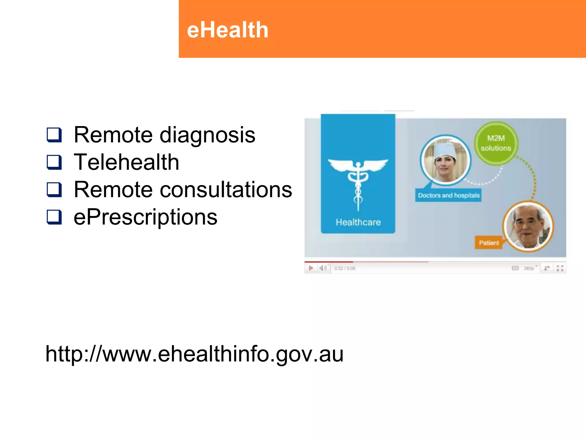 eHealthRemote diagnosisTelehealthRemote consultationsePrescriptionshttp://www.ehealthinfo.gov.au
