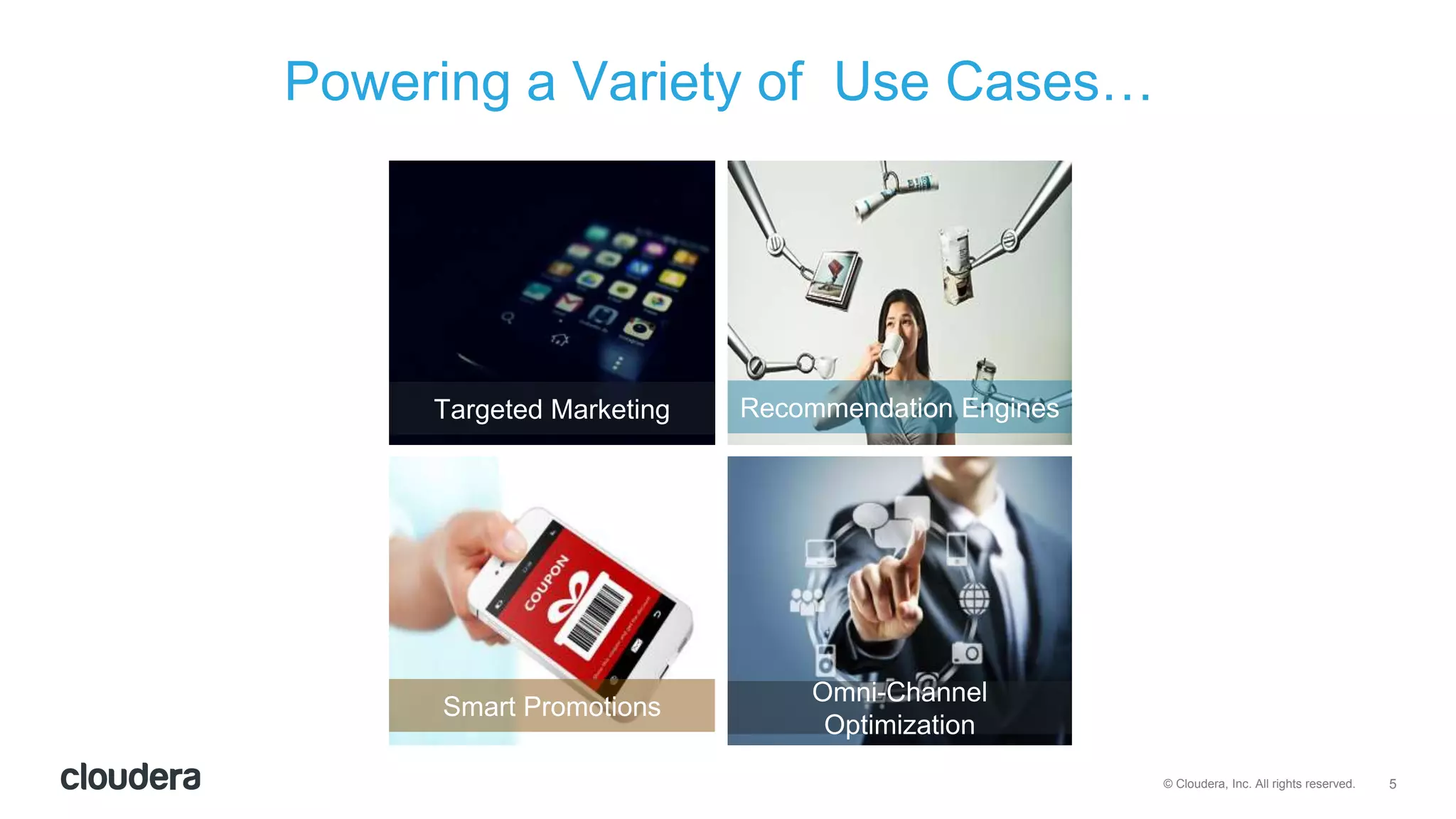 5© Cloudera, Inc. All rights reserved.
Powering a Variety of Use Cases…
Targeted Marketing
Smart Promotions
Recommendation Engines
Omni-Channel
Optimization
 