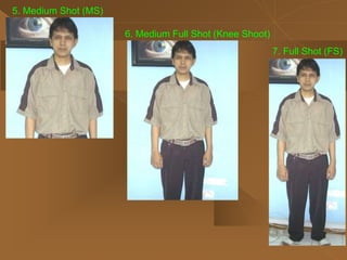 5. Medium Shot (MS)
6. Medium Full Shot (Knee Shoot)
7. Full Shot (FS)
 