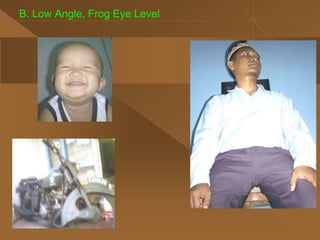 B. Low Angle, Frog Eye Level
 