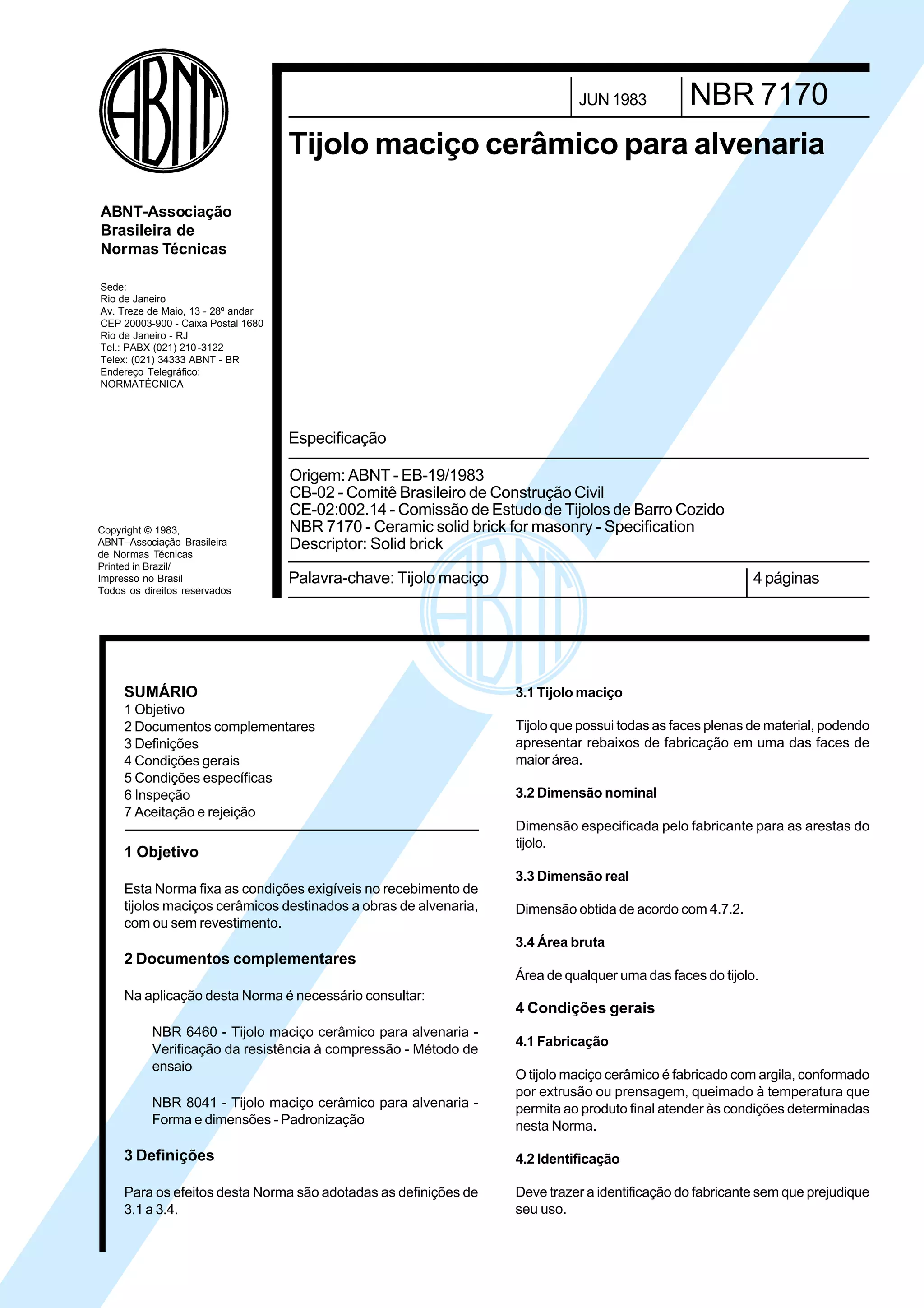 Nbr 07170 1983 - tijolo maciço para alvenaria | PDF