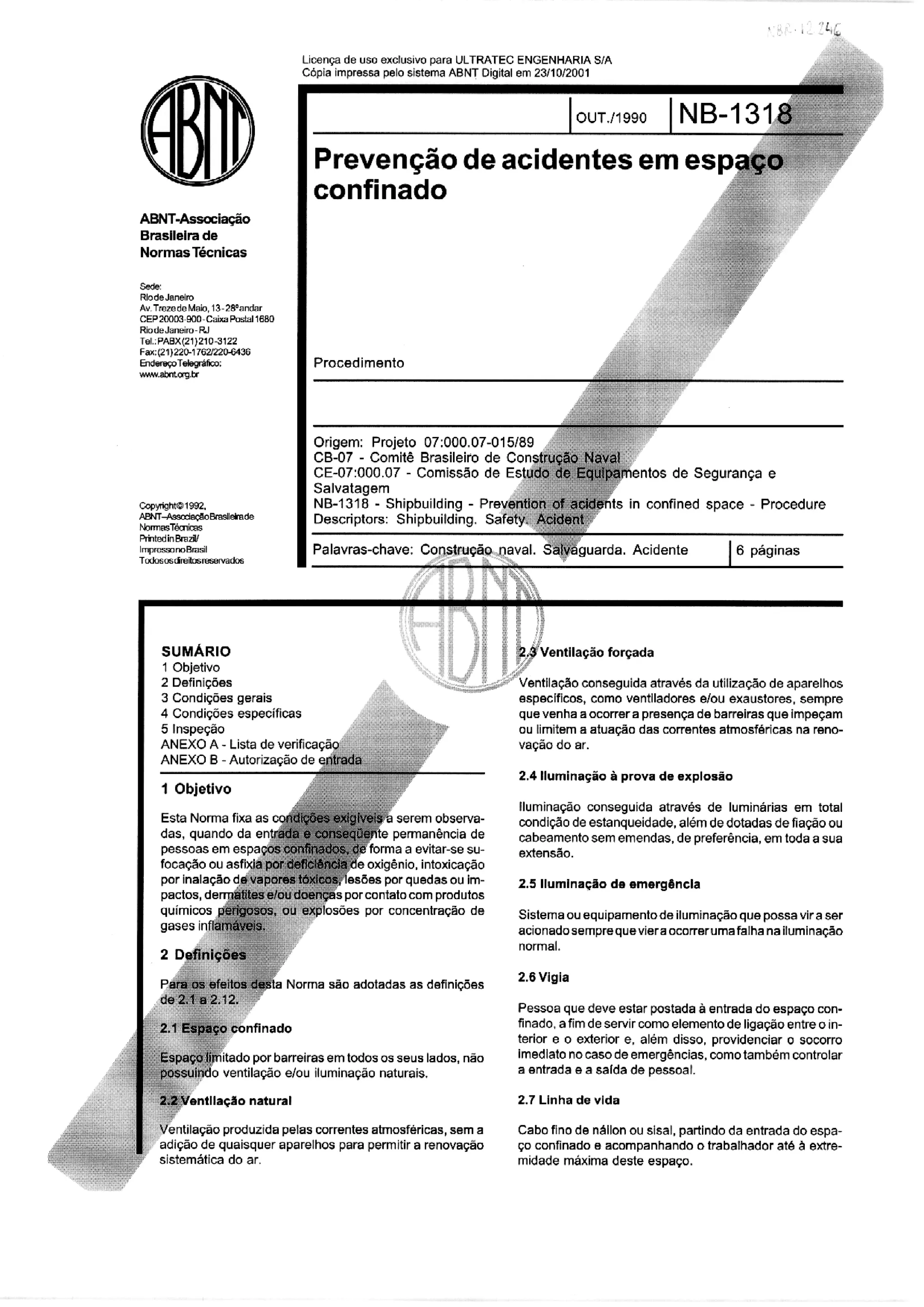 NBR 1318 prevencao de acidentes em espaco confinado | PDF