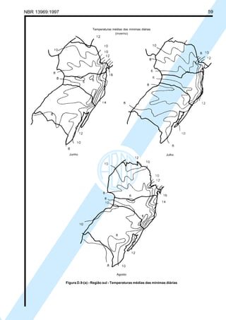 Cópia não autorizada

59

NBR 13969:1997

Temperaturas médias das mínimas diárias
(inverno)

Junho

Julho

Agosto

Figura D.9-(a) - Região sul - Temperaturas médias das mínimas diárias

 