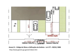 Anexo VI – Código de Obras e Edificações de Goiânia – Lei 177 – 09/01/ 2008
http://www.goiania.go.gov.br/index1.htm
 