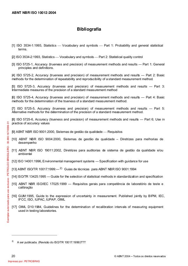 standard iso 5725 10012:2004 Medição de Gestão de NBR Sistema ISO ABNT