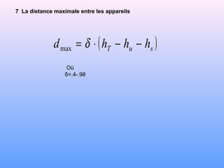 7 La distance maximale entre les appareils
( )suT hhhd −−⋅= δmax
Où
δ=.4-.98
 