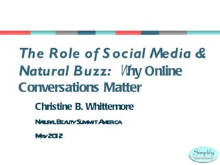 The Role of S ocial Media &
Natural Buzz: Why Online
Conversations Matter
  Christine B. Whittemore
  Naur lBea ySummitA ica
    t a ut          mer
  M y20
   a 12
 