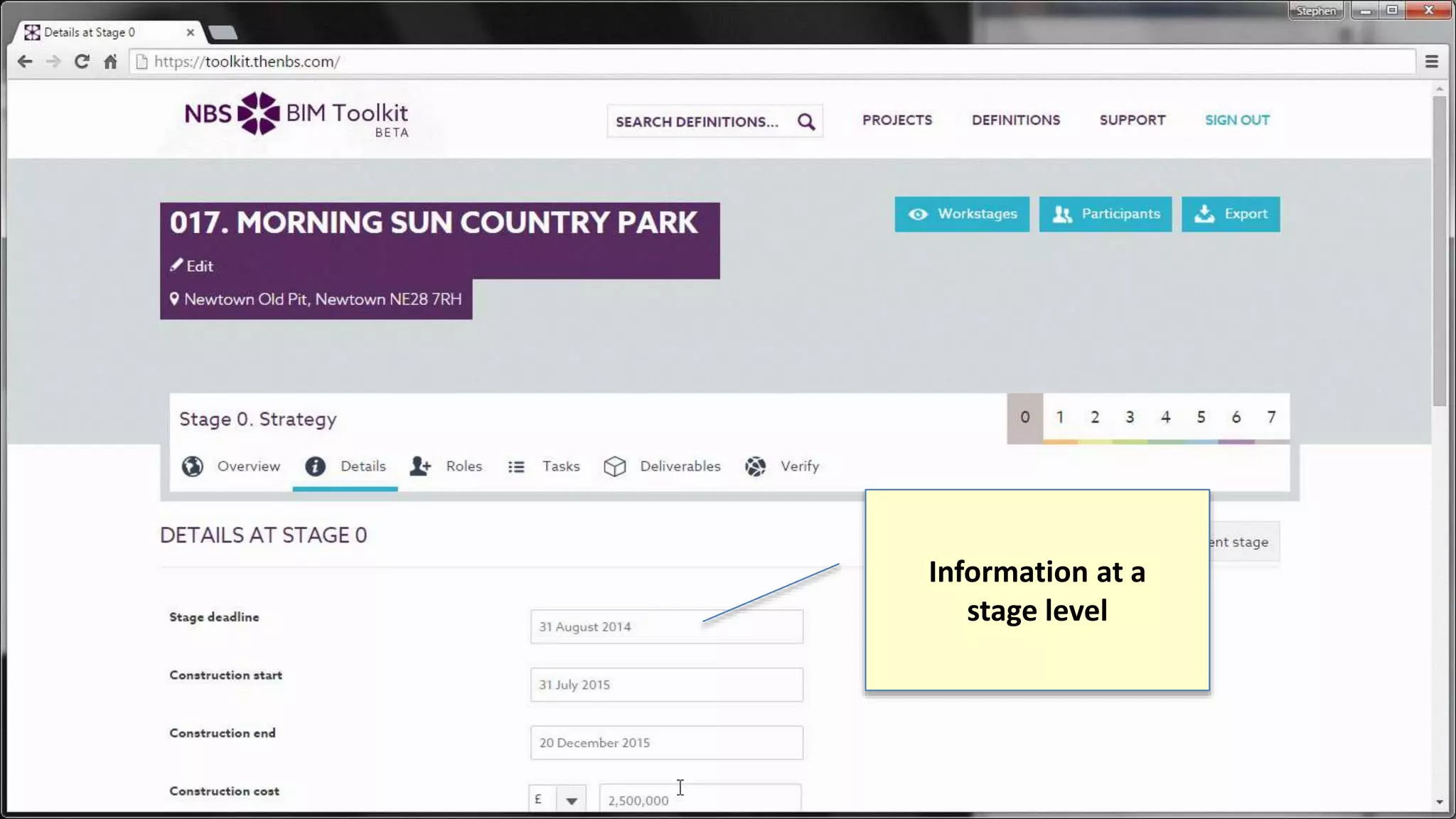Information at a
stage level
 