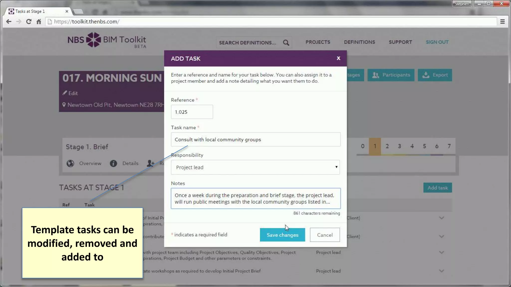 Template tasks can be
modified, removed and
added to
 