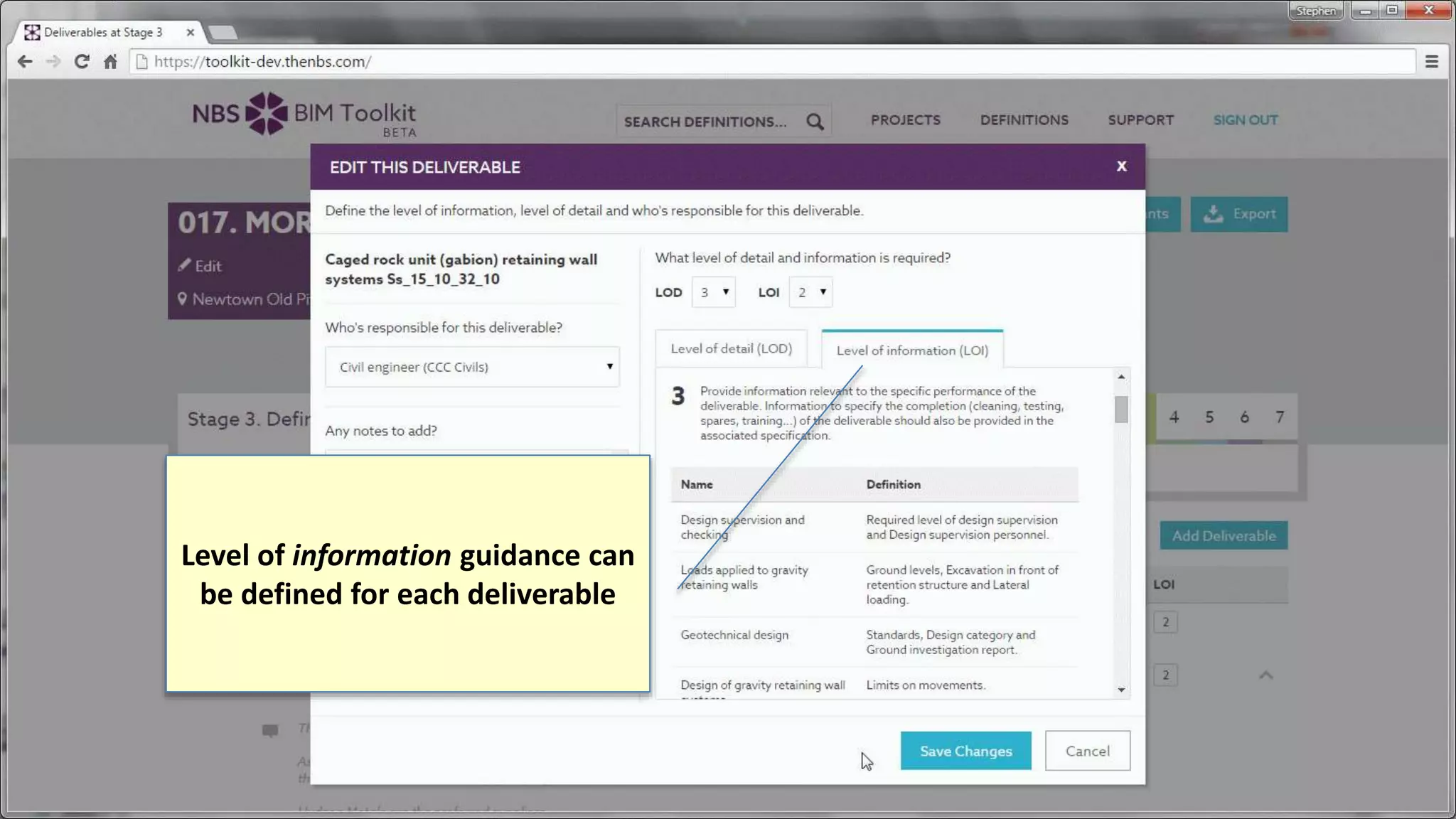 Level of information guidance can
be defined for each deliverable
 