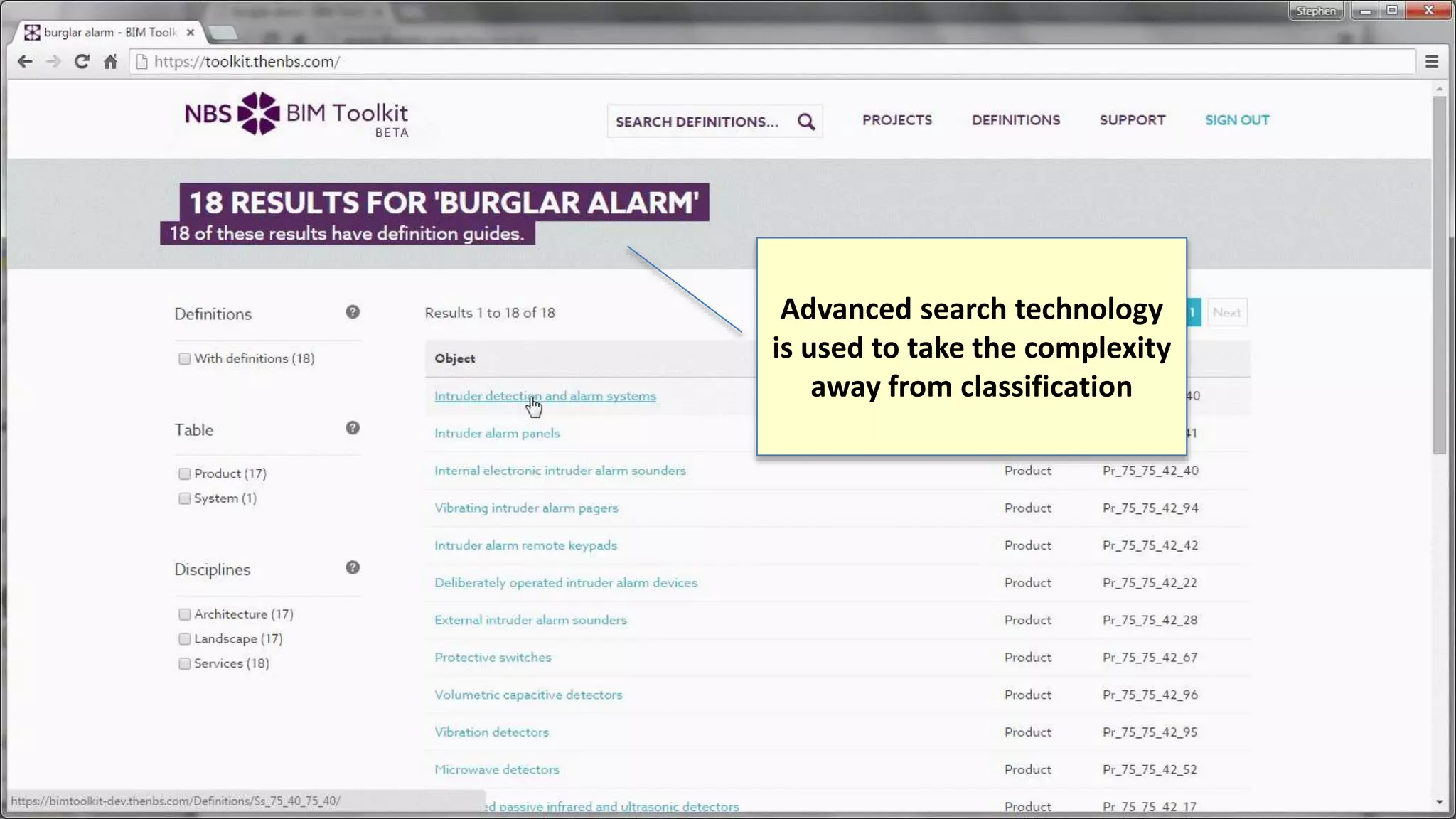 Advanced search technology
is used to take the complexity
away from classification
 