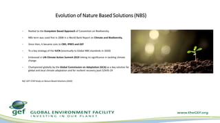 Evolution of Nature Based Solutions (NBS)
2
- Rooted to the Ecosystem Based Approach of Convention on Biodiversity,
- NBS ...