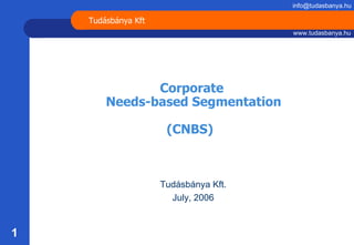 info@tudasbanya.hu

    Tudásbánya Kft
                                       www.tudasbanya.hu




               Corporate
        Needs-based Segmentation

                      (CNBS)



                     Tudásbánya Kft.
                       July, 2006


1
 