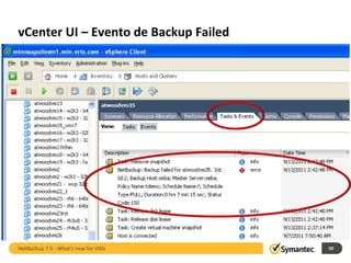 vCenter UI – Evento de Backup Failed




NetBackup 7.5 - What's new for VMs     59
 