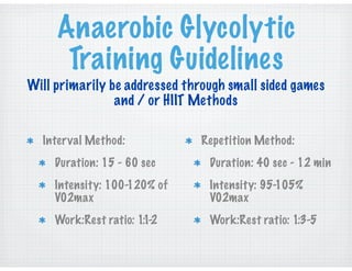 Anaerobic Glycolytic
      Training Guidelines
Will primarily be addressed through small sided games
                and /...