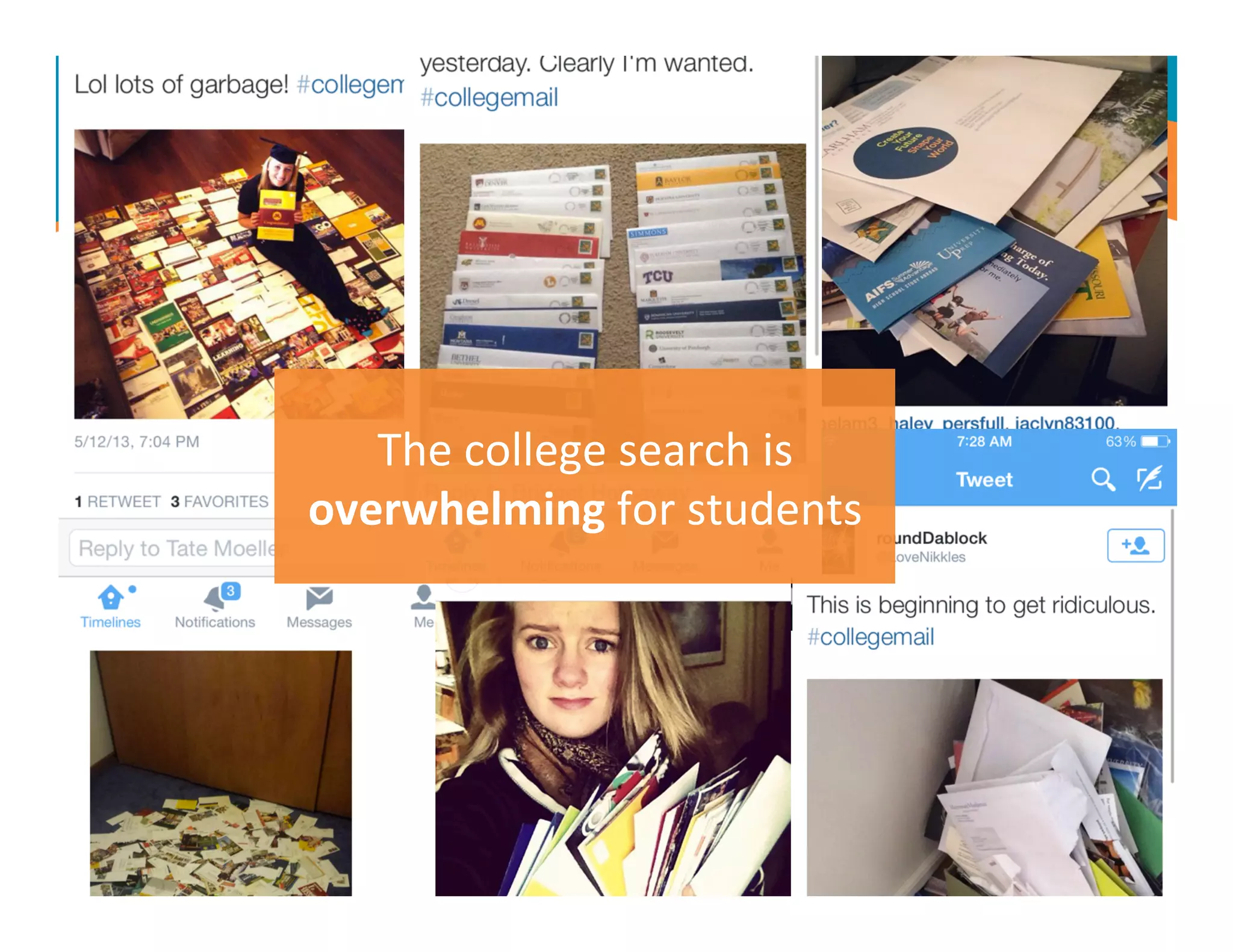 The	
  college	
  search	
  is	
  
overwhelming	
  for	
  students	
  
 