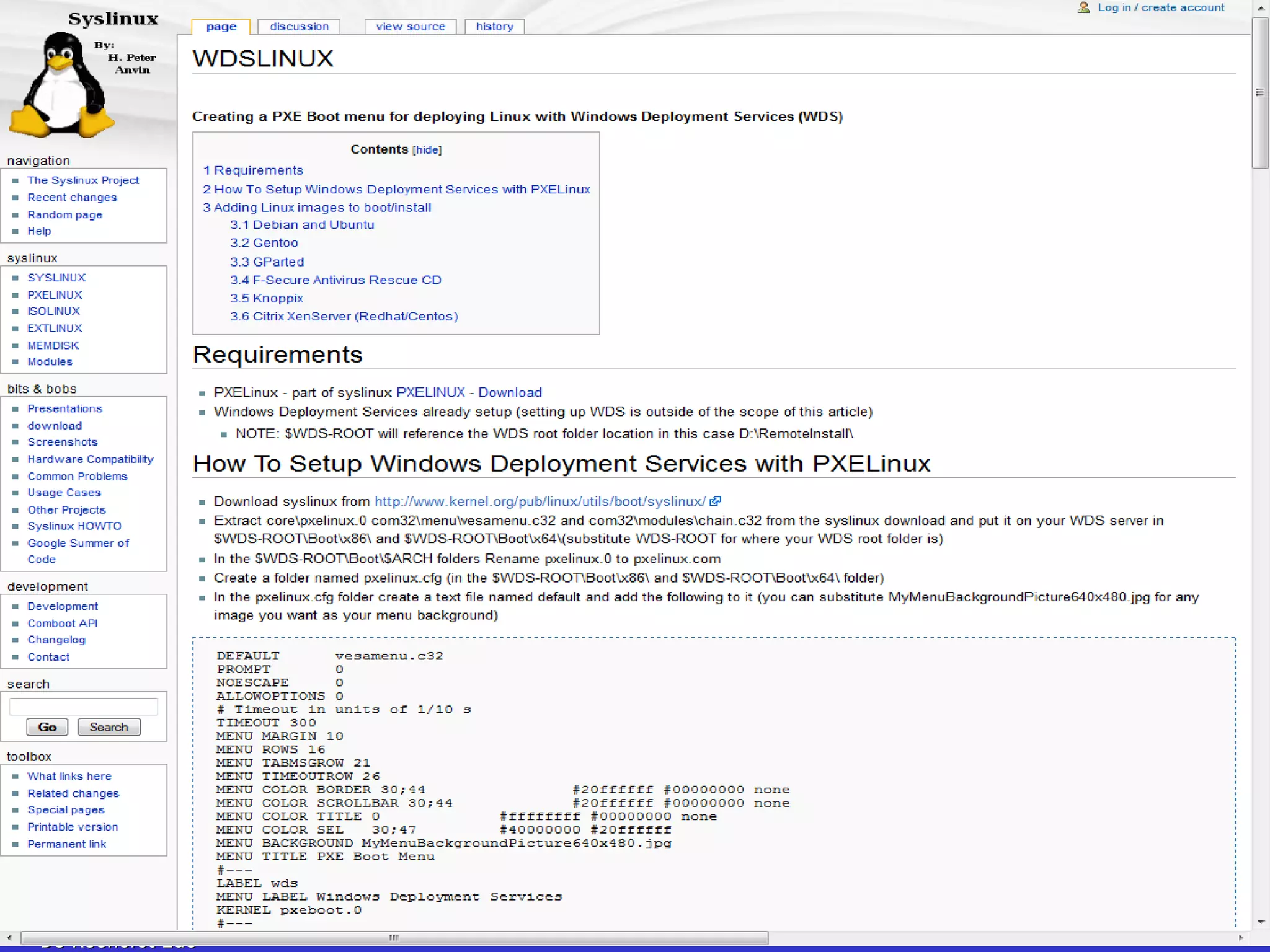 WDSLinux – PXE Boot Menu 