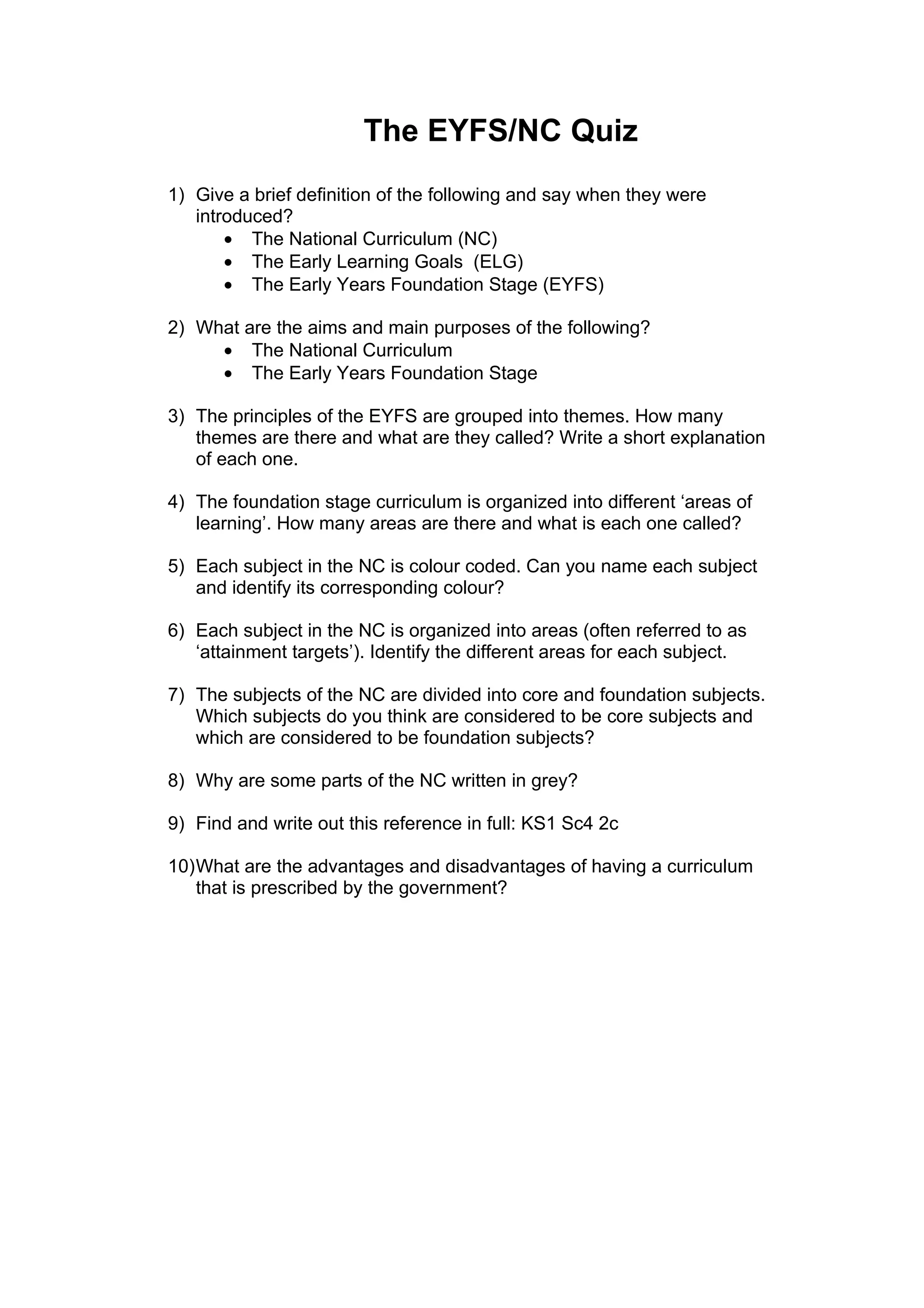 Nc%20 Eyfs%20 Quiz | PDF