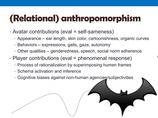 A slide from a presentation on anthropomorphism in physics, depicting a conceptual illustration of human-like particles.