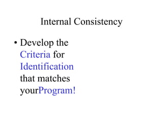 Internal ConsistencyAbilities and Interests of Students Services and Programs ProvidedIdentification of interests and needsCharacteristics of Students