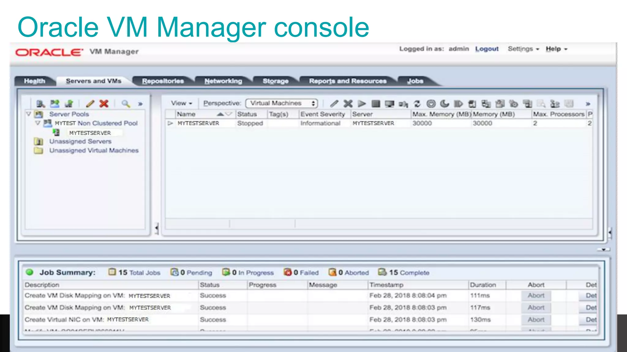 Oracle VM Manager console 22 © 2018 Pythian 