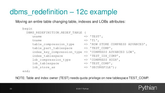 Redefining Tables Online Without Surprises Redefining Tables Online Without Surprises