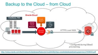 Backup to the Cloud – from Cloud
http://www.oracle.com/technetwork/database/features/availability/twp-oracledatabasebackupservice-2183633.pdf46 © 2017 Pythian
 