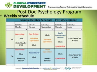 Post Doc Psychology Program
• Weekly schedule
 