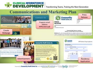 Communications and Marketing Plan
Create
Webpage
Program email
address
NPResidency@
Press
Release
Residency
Application
Advertisement
 