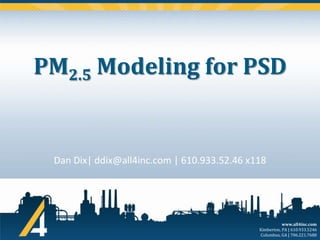 PM2.5 Modeling for PSD

Dan Dix| ddix@all4inc.com | 610.933.52.46 x118

www.all4inc.com
Kimberton, PA | 610.933.5246
Columbus, GA | 706.221.7688

 