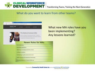 What new MA roles have you
been implementing?
Any lessons learned?
What do you want to learn from other teams?
 