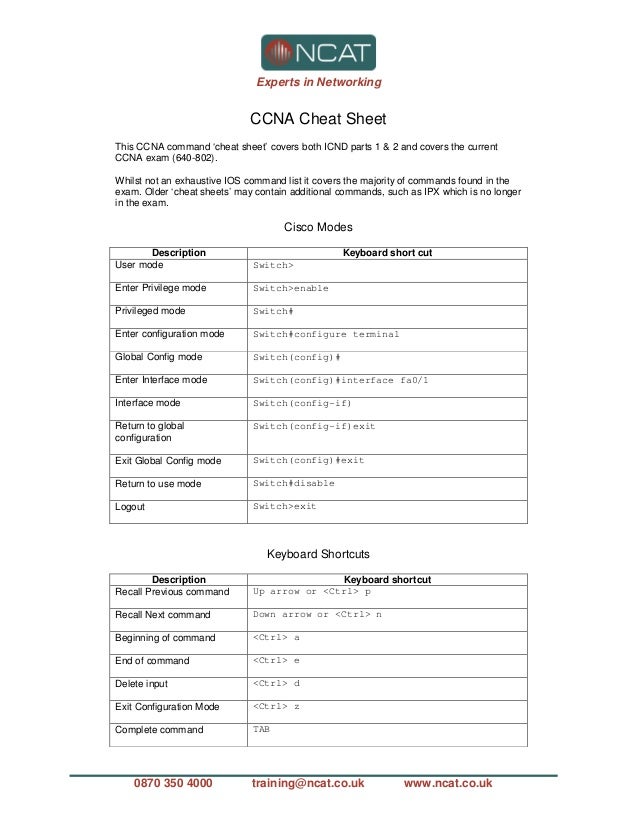 ncat ccna cheat sheet cisco switch command line cheat sheet